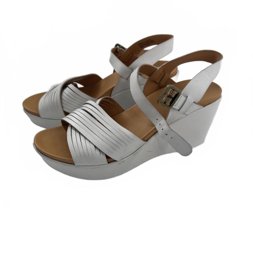 KORK EASE Wedge Cork Sandals  Shoes White Leather Adelphi Ankle Strap Sz 11